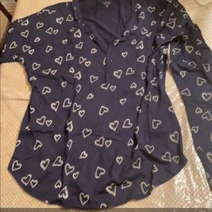 NWT Love e by Gap night shirt Small Blue with white hearts on it 100% cotton